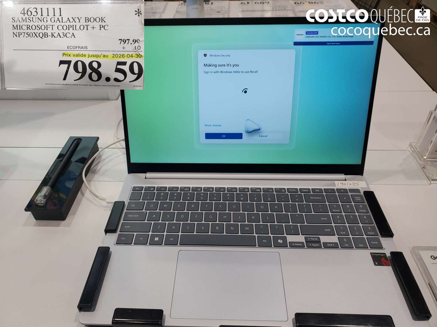 4631111 SAMSUNG GALAXY BOOK MICROSOFT COPILOT + PC NP750XQB-KA3CA (EXPIRES ON 2026-04-30) $798.59