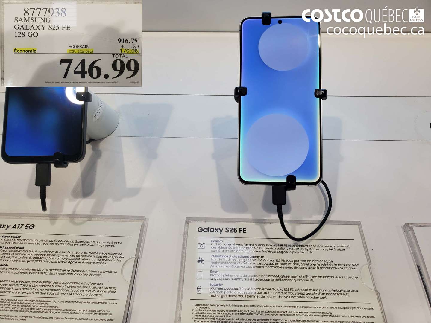 8777938 SAMSUNG GALAXY S25 FE 128 GO ($170.00 INSTANT SAVINGS EXPIRES ON 2026-04-23) $746.99