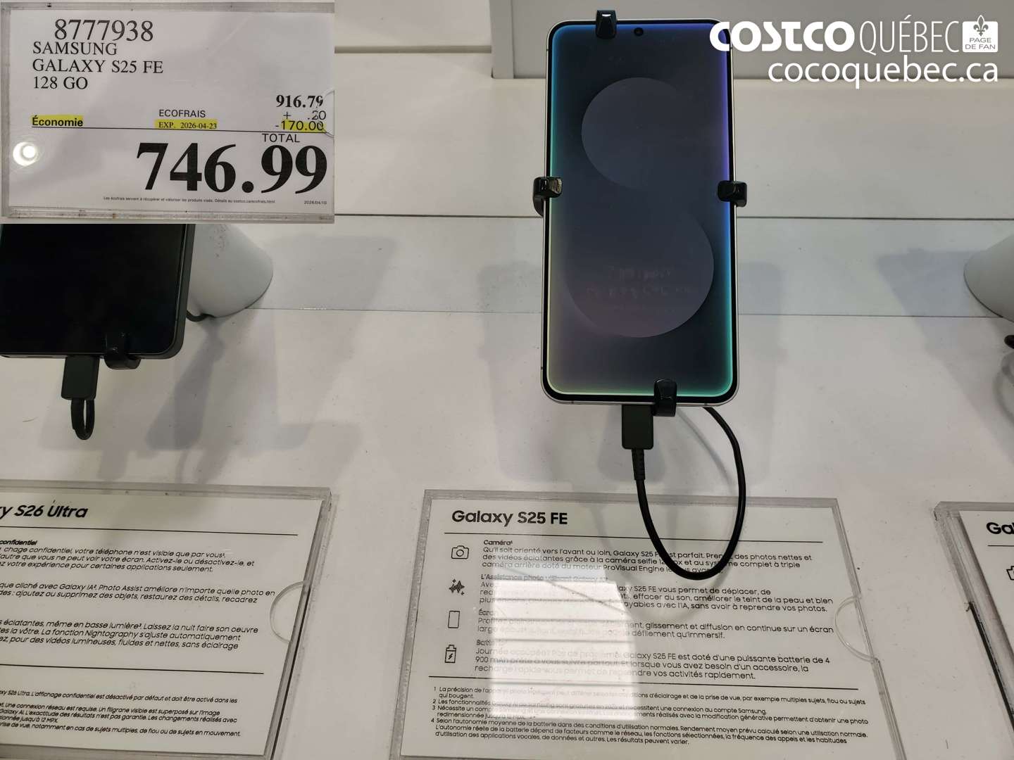 8777938 SAMSUNG GALAXY S25 FE 128 GO ($170.00 INSTANT SAVINGS EXPIRES ON 2026-04-23) $746.99