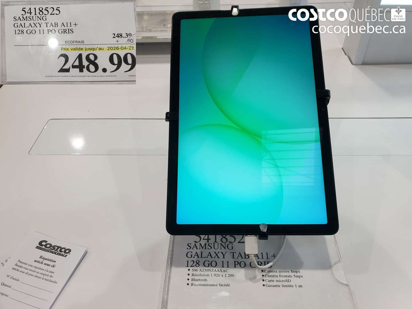 5418525 SAMSUNG GALAXY TAB A11+ 128 GO 11 PO GRIS ($0.60 INSTANT SAVINGS EXPIRES ON 2026-04-22) $248.99