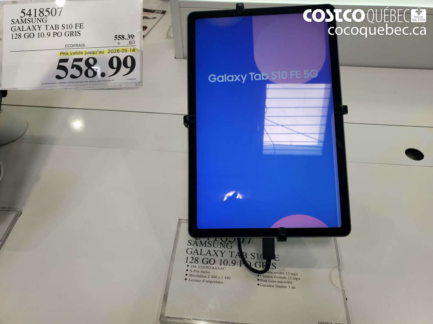 5418507 SAMSUNG GALAXY TAB S10 FE 128 GO 10.9 PO GRIS (EXPIRES ON 2026-05-14) $558.99