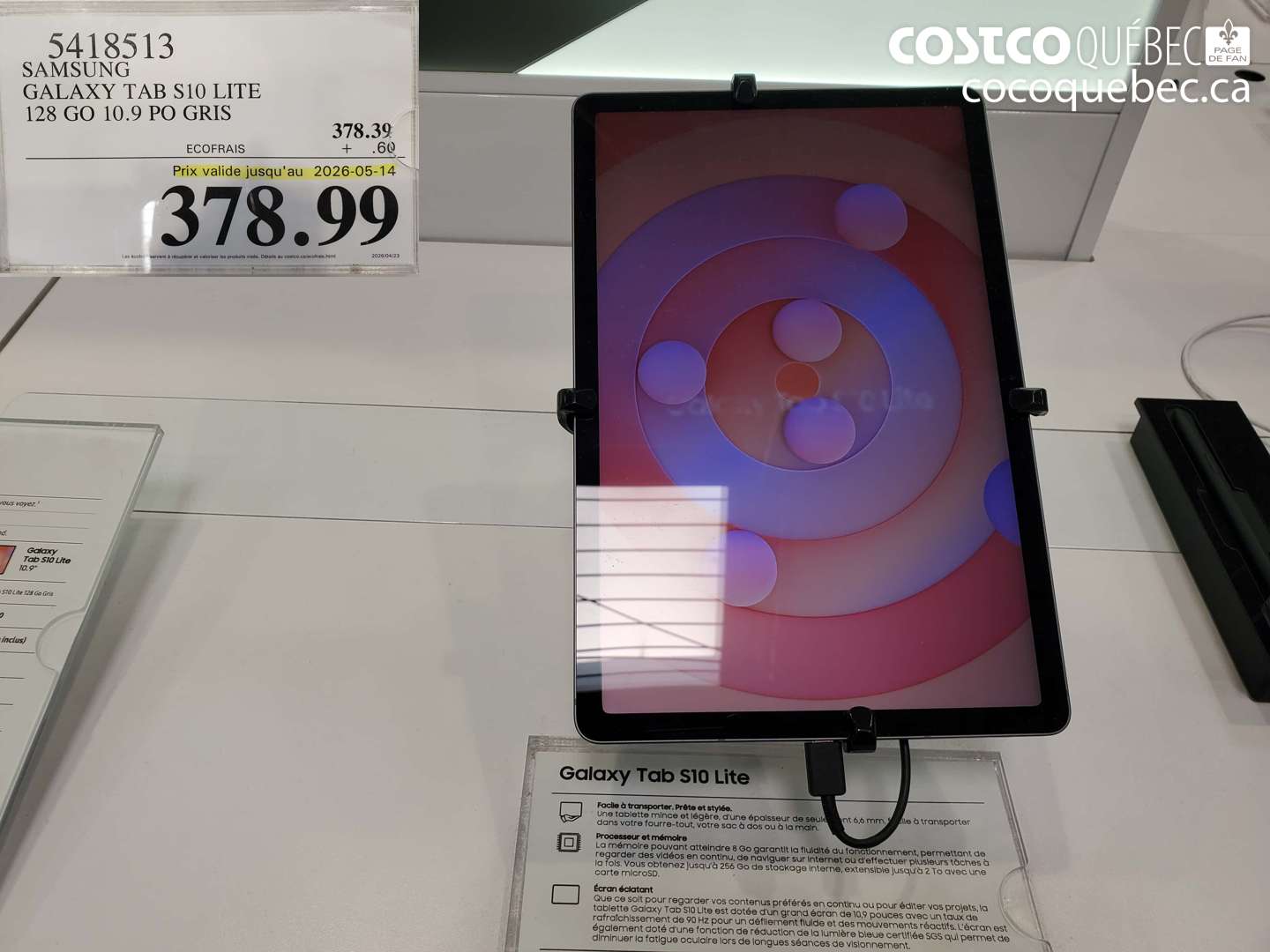 5418513 SAMSUNG GALAXY TAB S10 LITE 128 GO 10.9 PO GRIS (EXPIRES ON 2026-05-14) $378.99