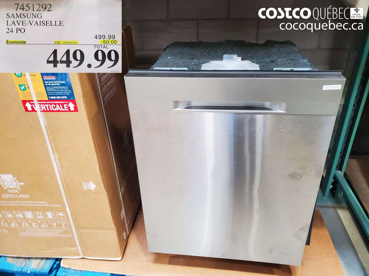 7451292 SAMSUNG LAVE-VAISSELLE 24 PO ($50.00 INSTANT SAVINGS EXPIRES ON 2026-05-10) $449.99