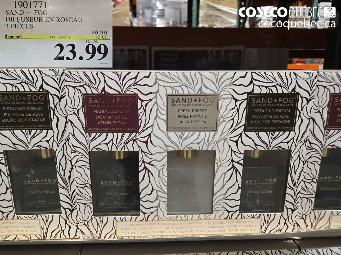 1901771 SAND + FOG DIFFUSEUR EN ROSEAU 3 PIECES ($6.00 INSTANT SAVINGS EXPIRES ON 2026-04-12) $23.99