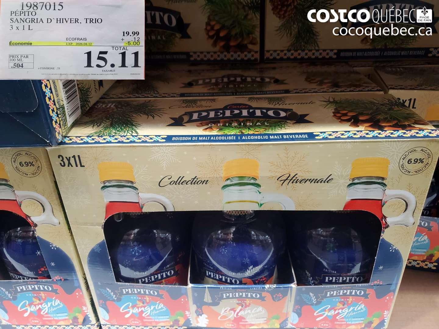 1987015 SANGRIA D'HIVER, TRIO 3 X 1 L ($5.00 INSTANT SAVINGS EXPIRES ON 2026-04-12) $15.11