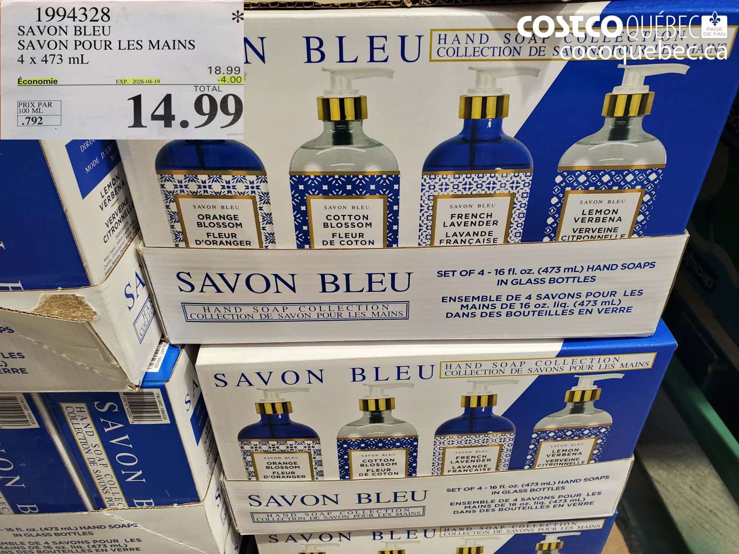 1994328 SAVON BLEU SAVON POUR LES MAINS 4 X 473 ML ($4.00 INSTANT SAVINGS EXPIRES ON 2026-04-19) $14.99