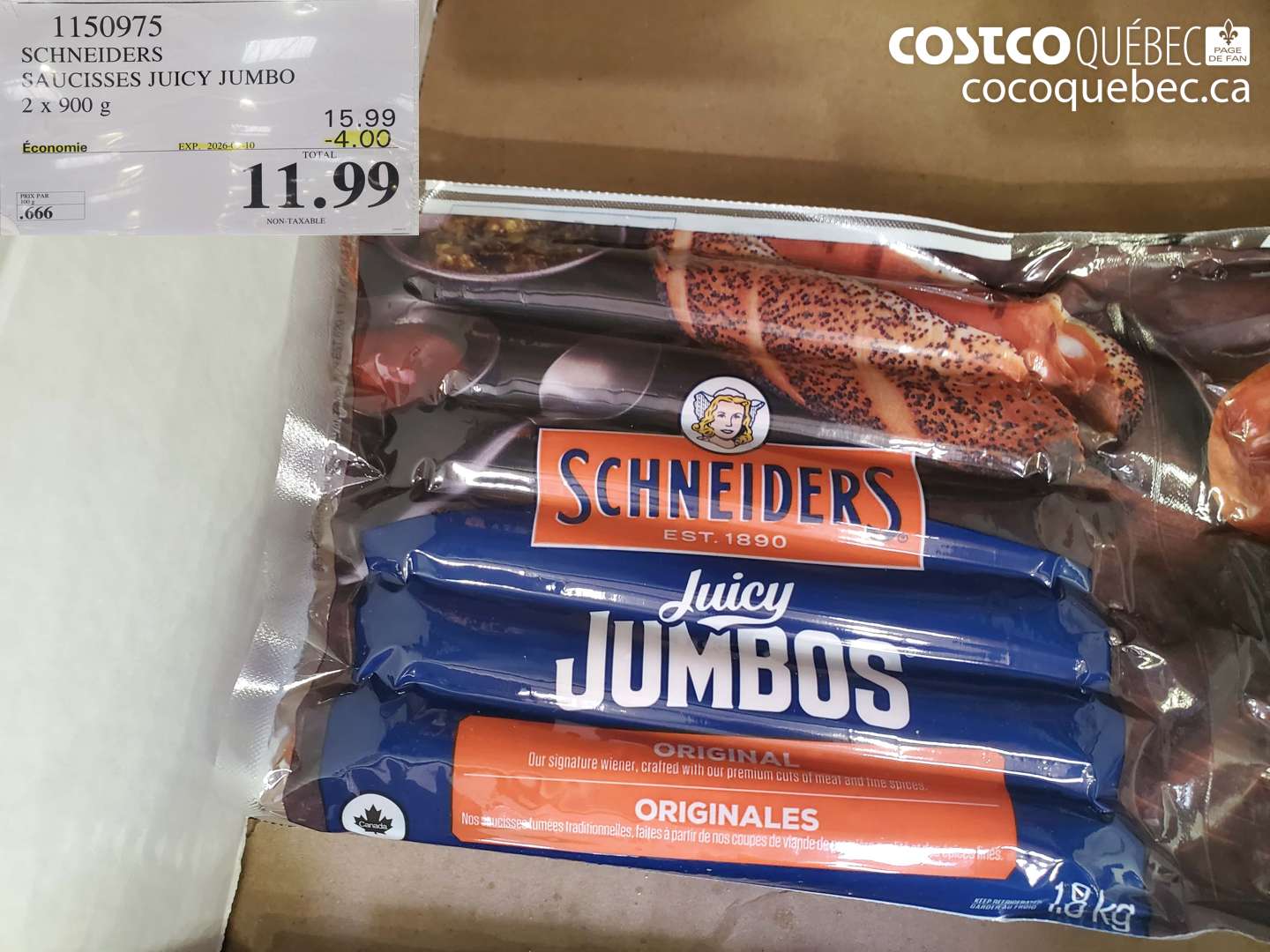 1150975 SCHNEIDERS SAUCISSES JUICY JUMBO ($4.00 INSTANT SAVINGS EXPIRES ON 2026-03-10) $11.99