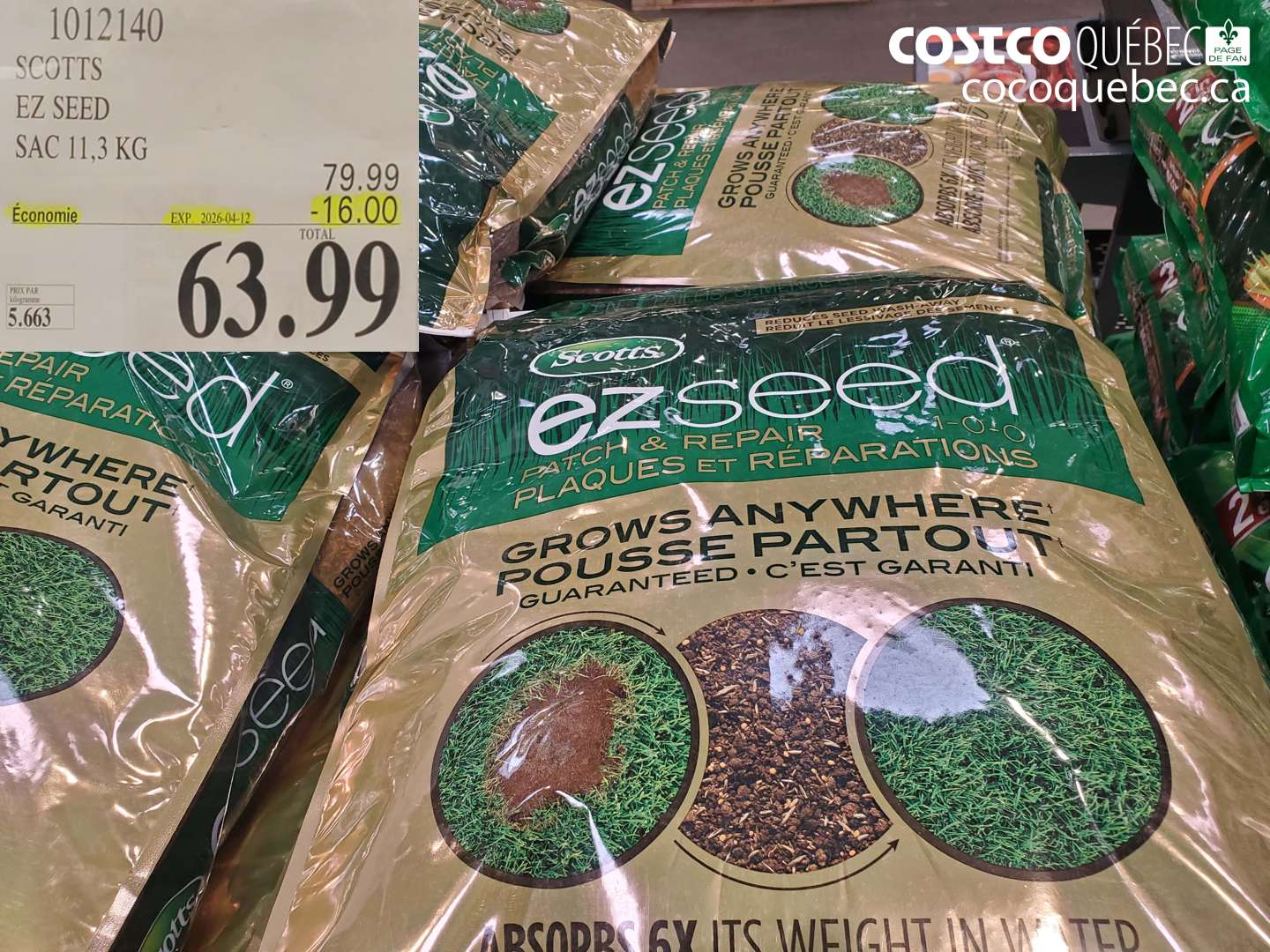 1012140 SCOTTS EZ SEED SAC 11,3 KG ($16.00 INSTANT SAVINGS EXPIRES ON 2026-04-12) $63.99