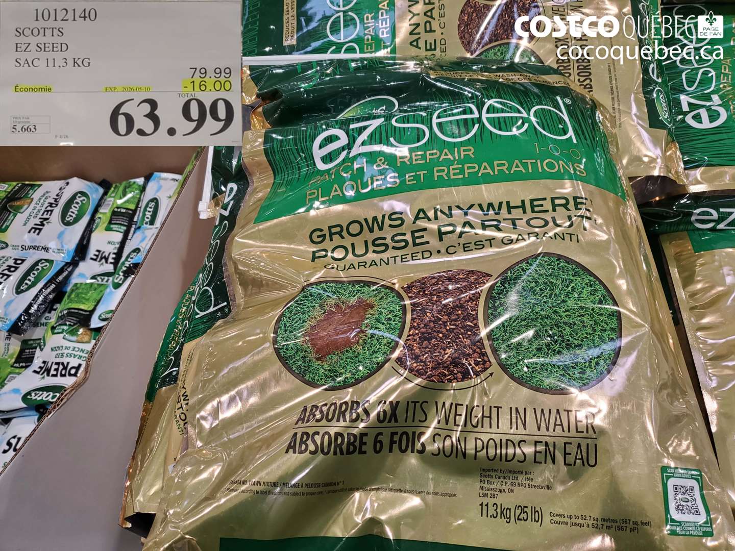 1012140 SCOTTS EZ SEED SAC 11,3 KG ($16.00 INSTANT SAVINGS EXPIRES ON 2026-05-10) $63.99