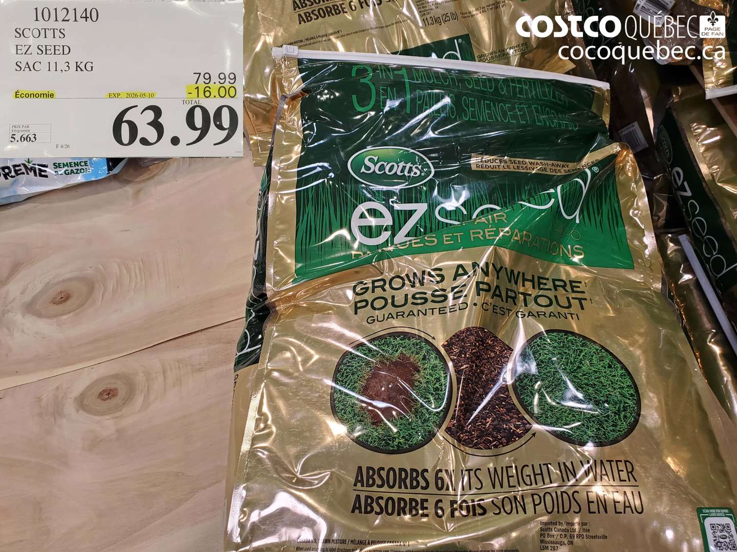 1012140 SCOTTS EZ SEED SAC 11,3 KG ($16.00 INSTANT SAVINGS EXPIRES ON 2026-05-10) $63.00