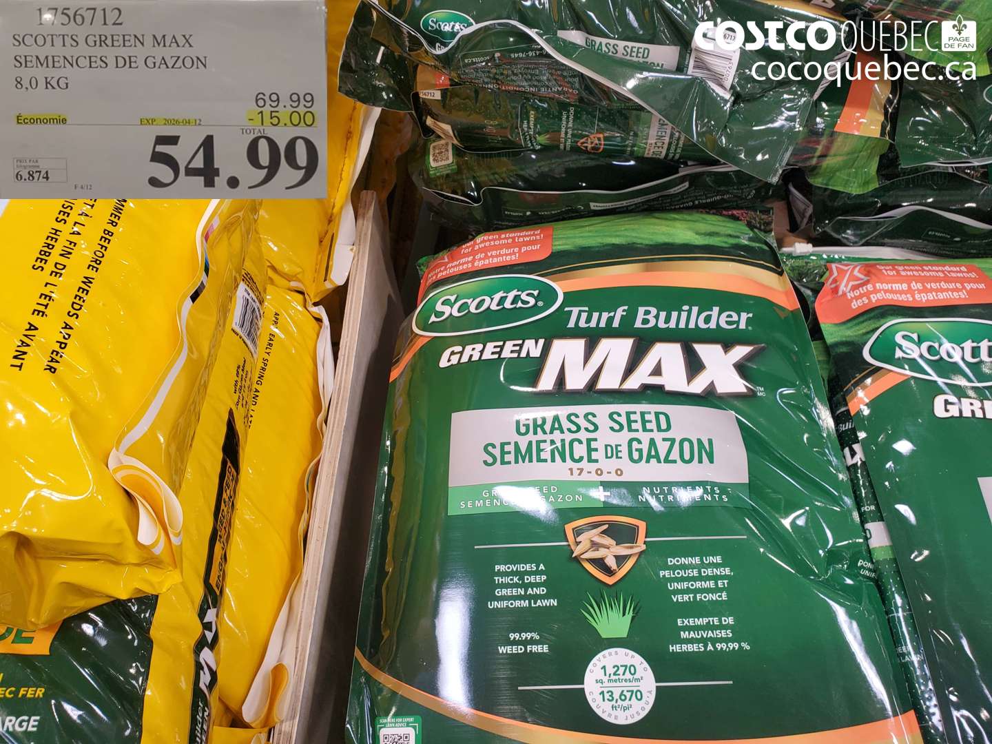 1756712 SCOTTS GREEN MAX SEMENCES DE GAZON 8,0 KG ($15.00 INSTANT SAVINGS EXPIRES ON 2026-04-12) $54.99