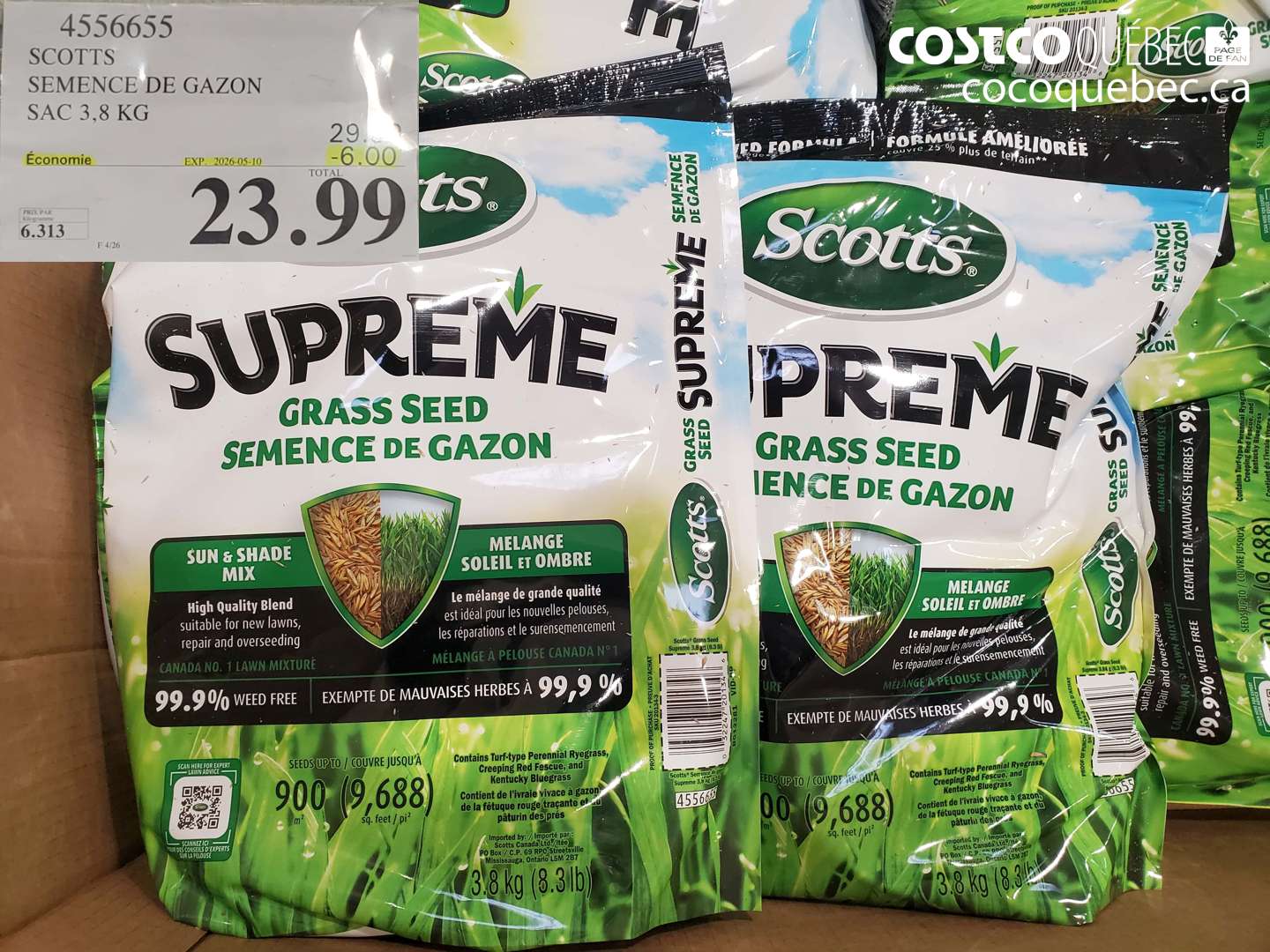 4556655 SCOTTS SEMENCE DE GAZON SAC 3,8 KG ($6.00 INSTANT SAVINGS EXPIRES ON 2026-05-10) $23.99