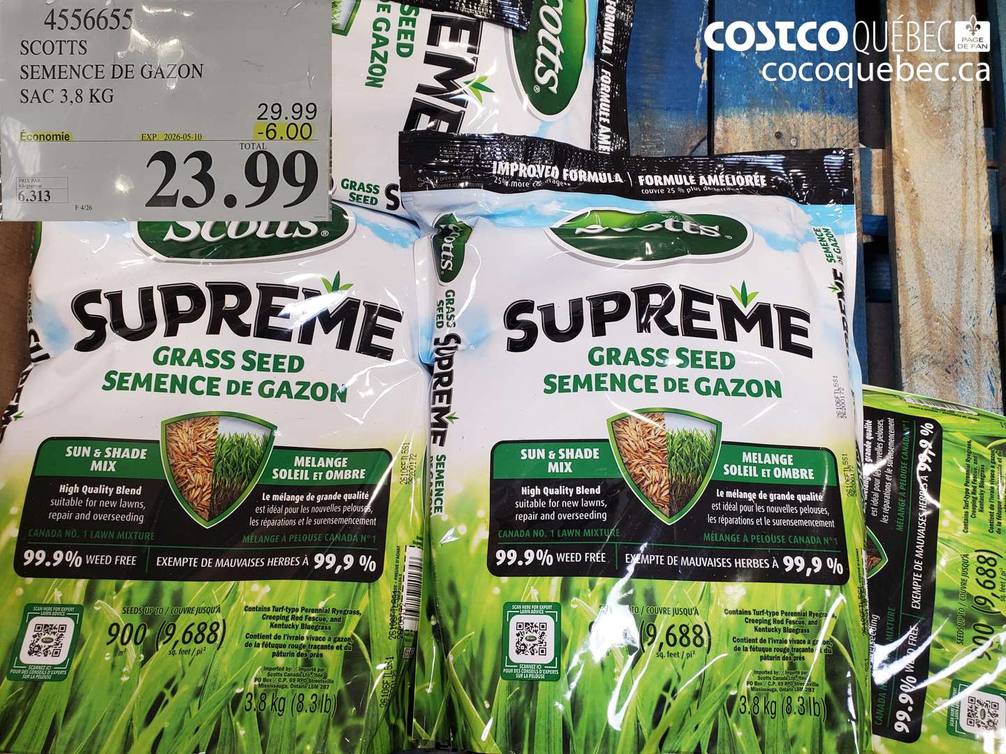 4556655 SCOTTS SEMENCE DE GAZON SAC 3,8 KG ($6.00 INSTANT SAVINGS EXPIRES ON 2026-05-10) $23.99