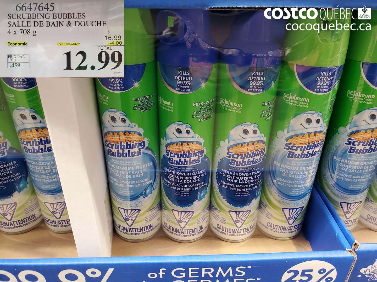 6647645 SCRUBBING BUBBLES SALLE DE BAIN & DOUCHE 4 X 708 G ($4.00 INSTANT SAVINGS EXPIRES ON 2026-04-26) $12.99