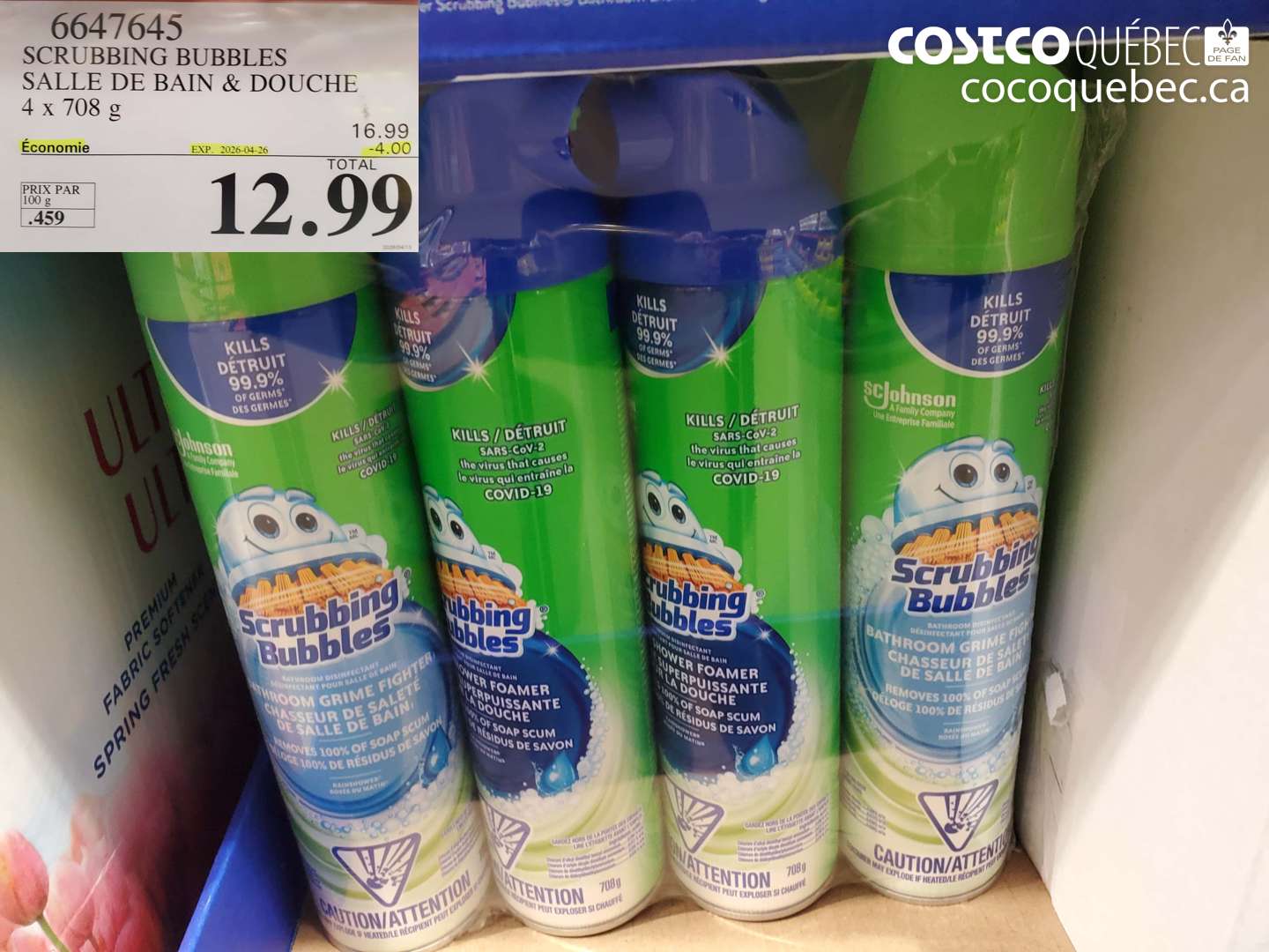 6647645 SCRUBBING BUBBLES SALLE DE BAIN & DOUCHE 4 x 708 g ($4.00 INSTANT SAVINGS EXPIRES ON 2026-04-26) $12.99