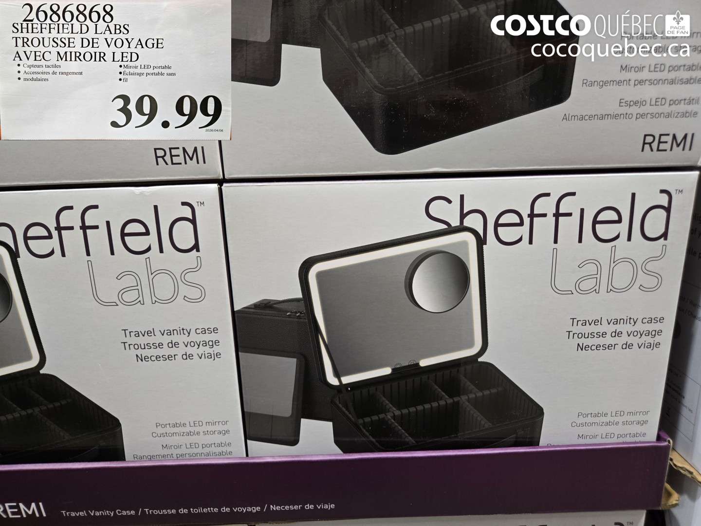 2686868 SHEFFIELD LABS TROUSSE DE VOYAGE AVEC MIROIR LED $39.99