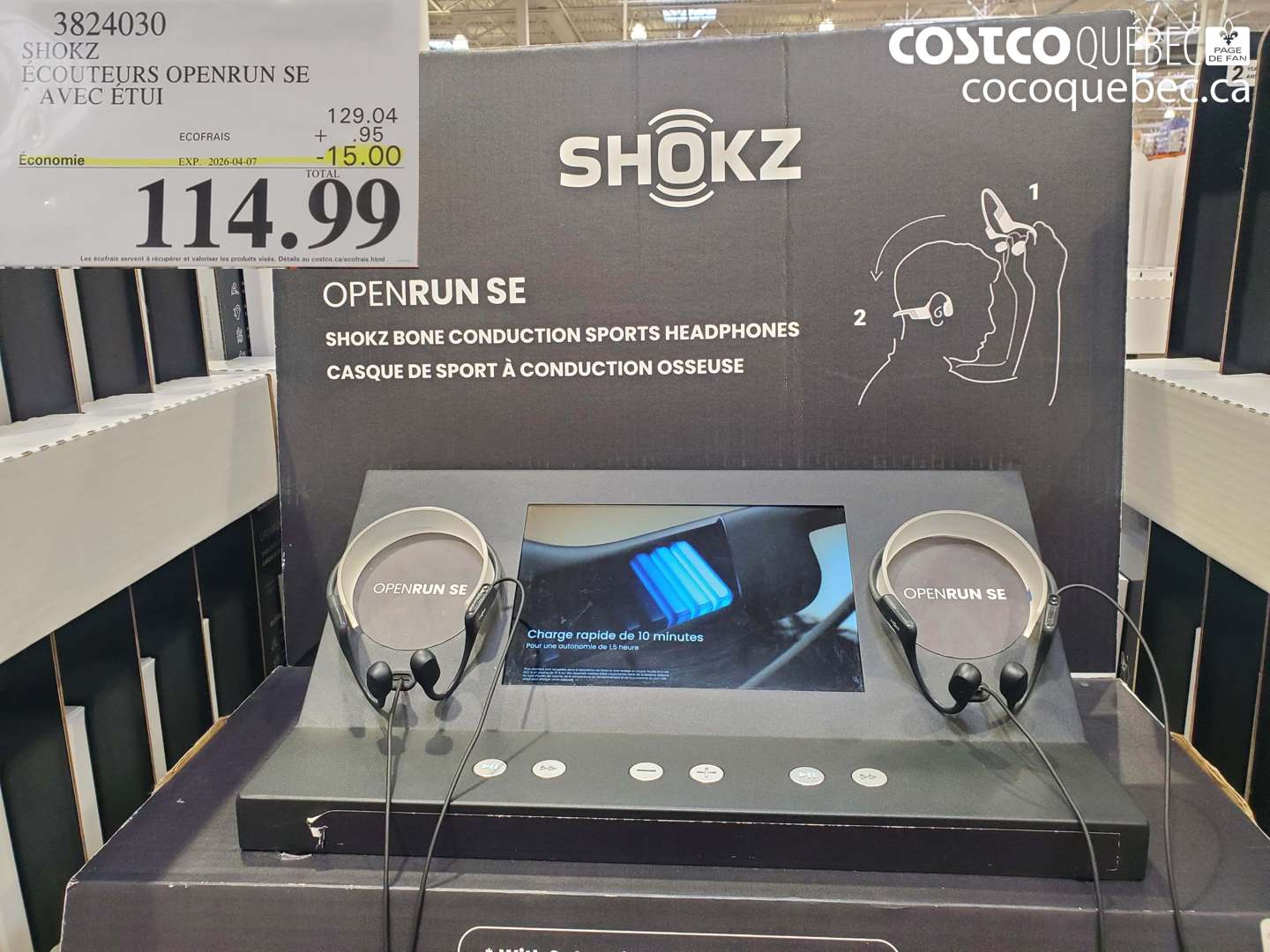 3824030 SHOKZ ÉCOUTEURS OPENRUN SE AVEC ETUI ($15.00 INSTANT SAVINGS EXPIRES ON 2026-04-07) $114.99