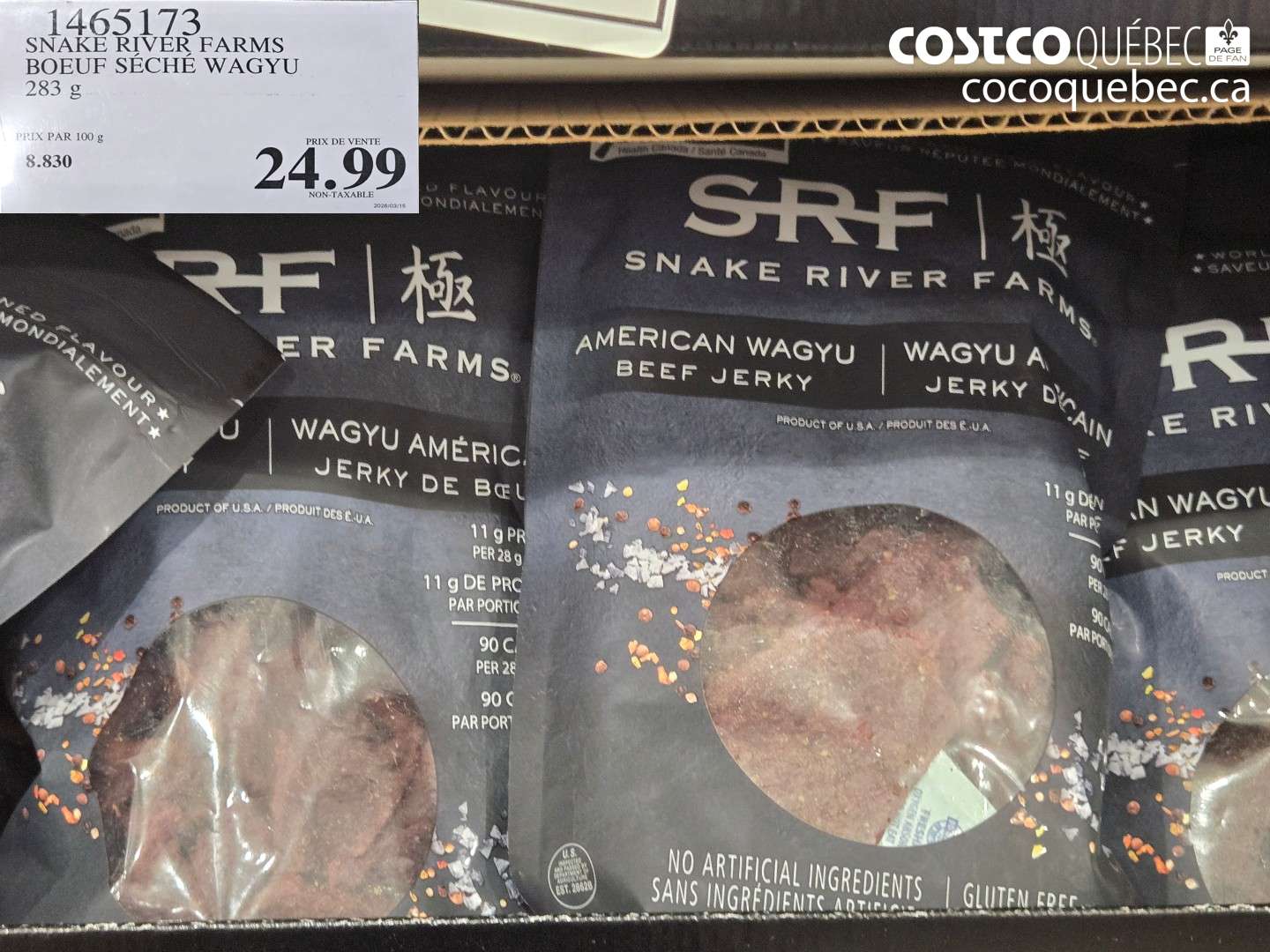 1465173 SNAKE RIVER FARMS BOEUF SÉCHÉ WAGYU 283 G $24.99