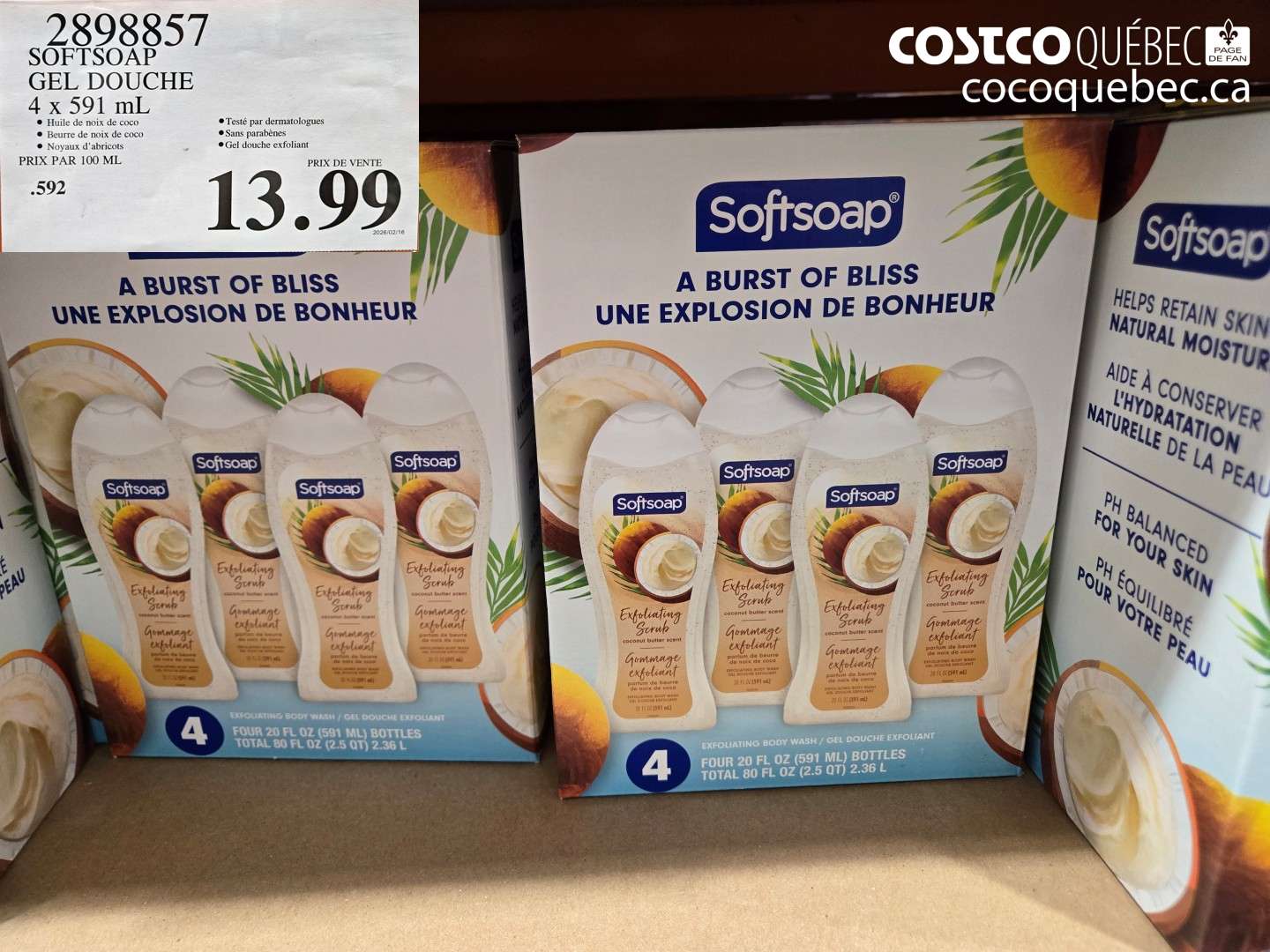 2898857 SOFTSOAP GEL DOUCHE 4 X 591 ML $13.99