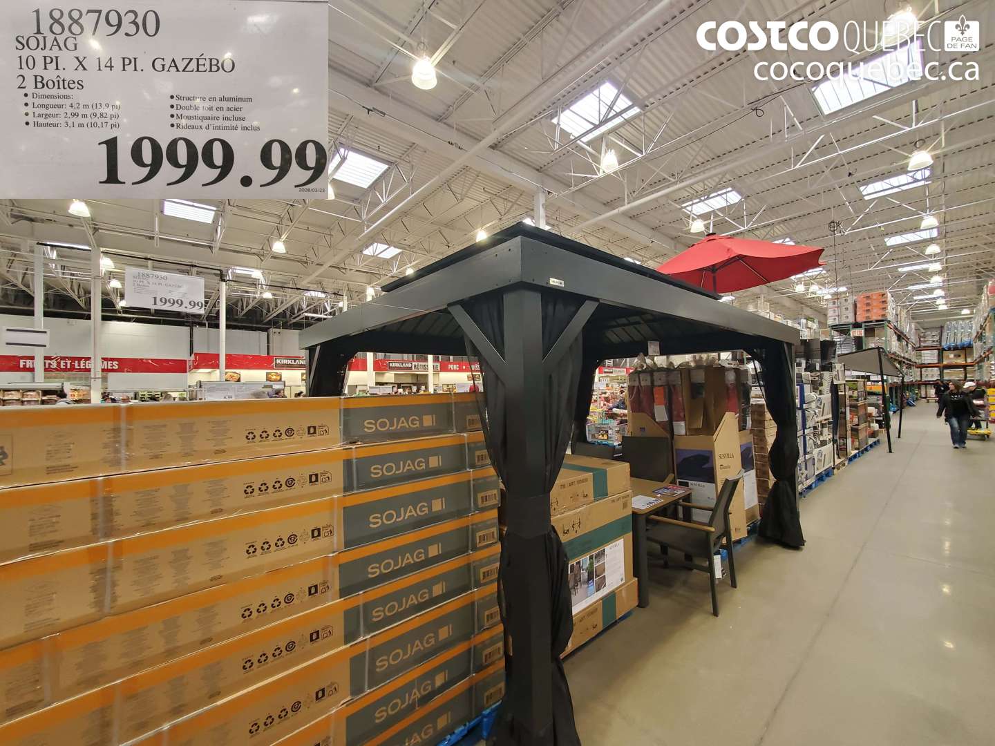1887930 SOJAG 10 PI. X 14 PI. GAZÉBO 2 BOÎTES $1999.99