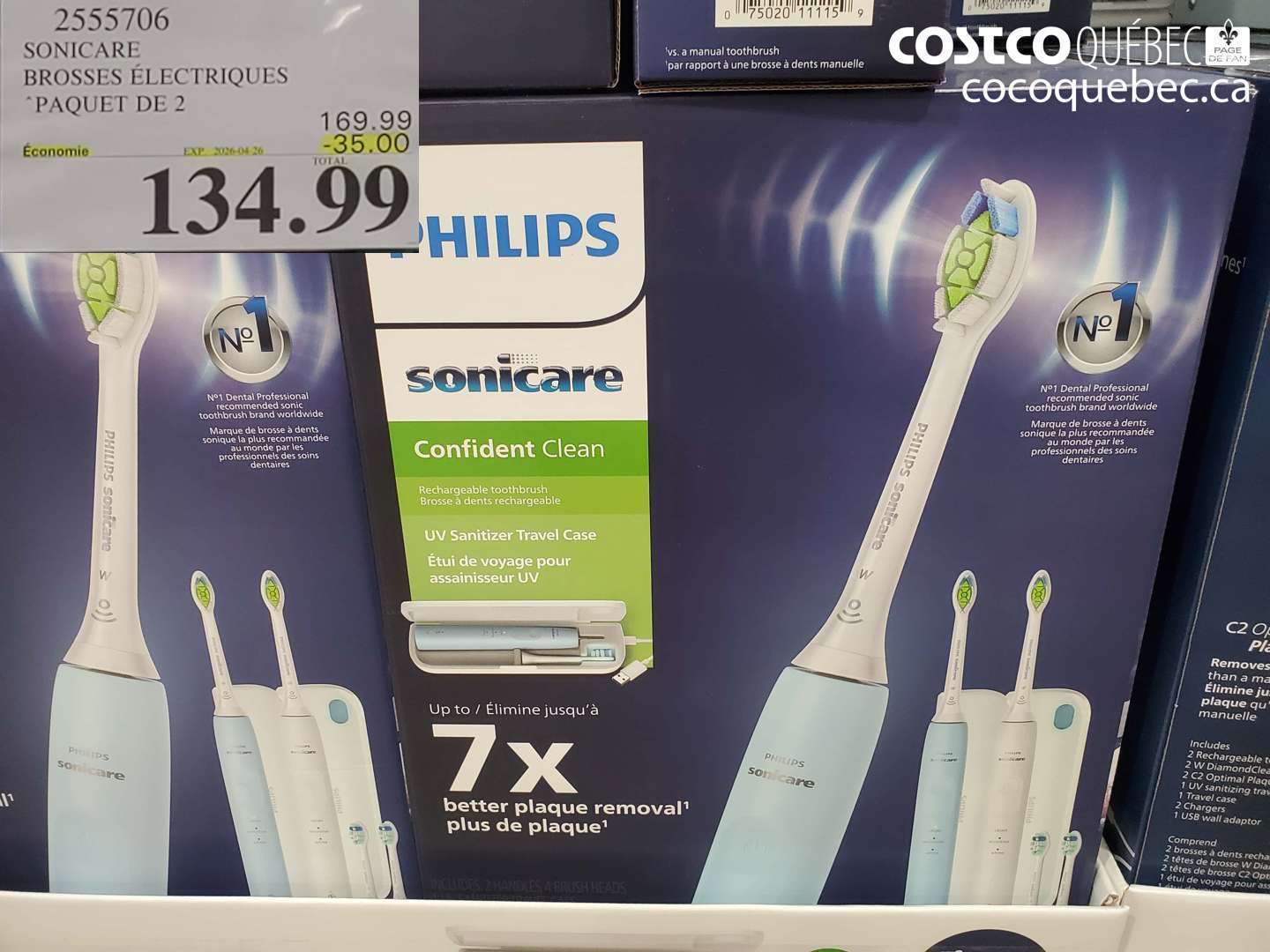 2555706 SONICARE BROSSES ÉLECTRIQUES PAQUET DE 2 ($35.00 INSTANT SAVINGS EXPIRES ON 2026-04-26) $134.99