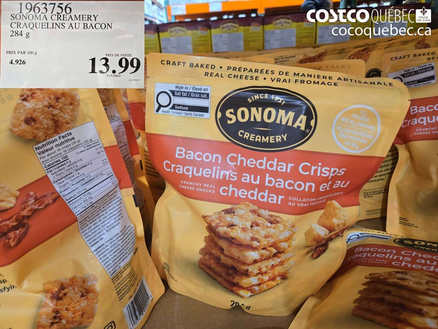 1963756 SONOMA CREAMERY CRAQUELINS AU BACON 284 G $13.99