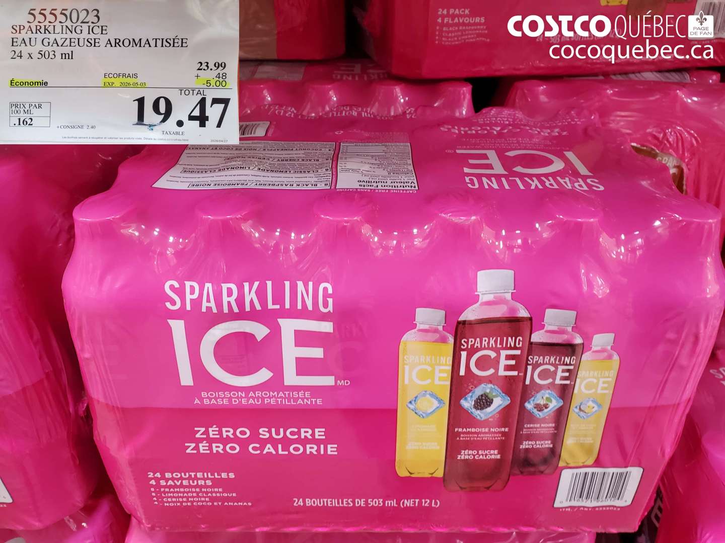 5555023 SPARKLING ICE EAU GAZEUSE AROMATISEE 24 X 503 ML ($5.00 INSTANT SAVINGS EXPIRES ON 2026-05-03) $19.47