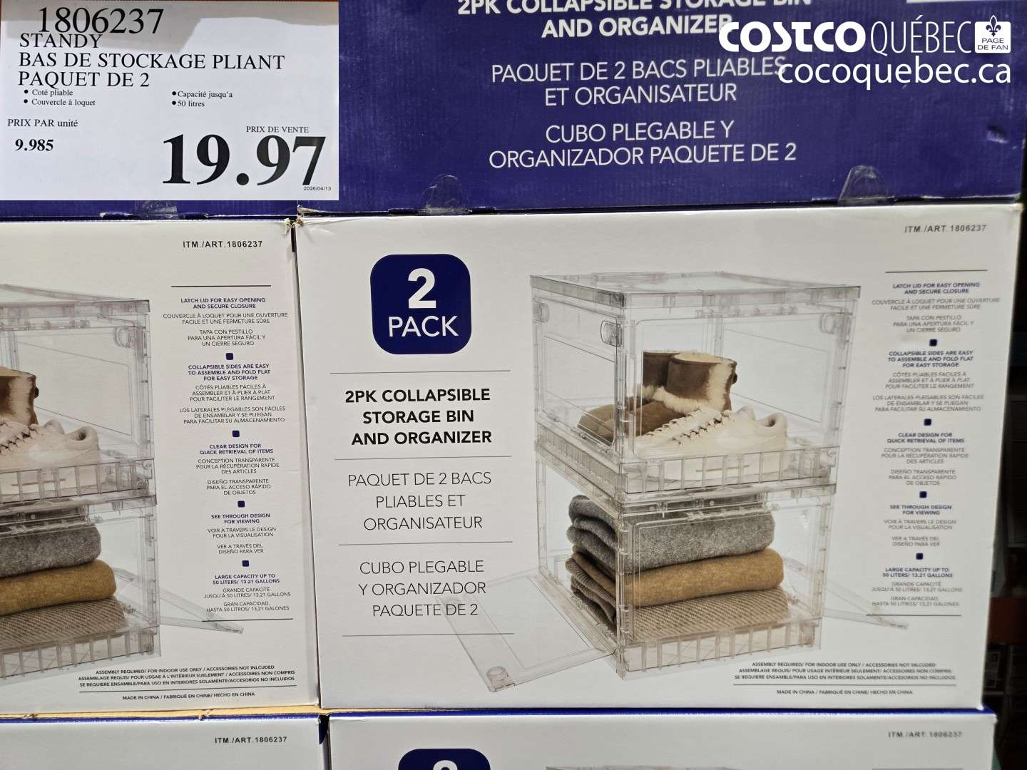 1806237 STANDY BAS DE STOCKAGE PLIANT PAQUET DE 2 $19.97