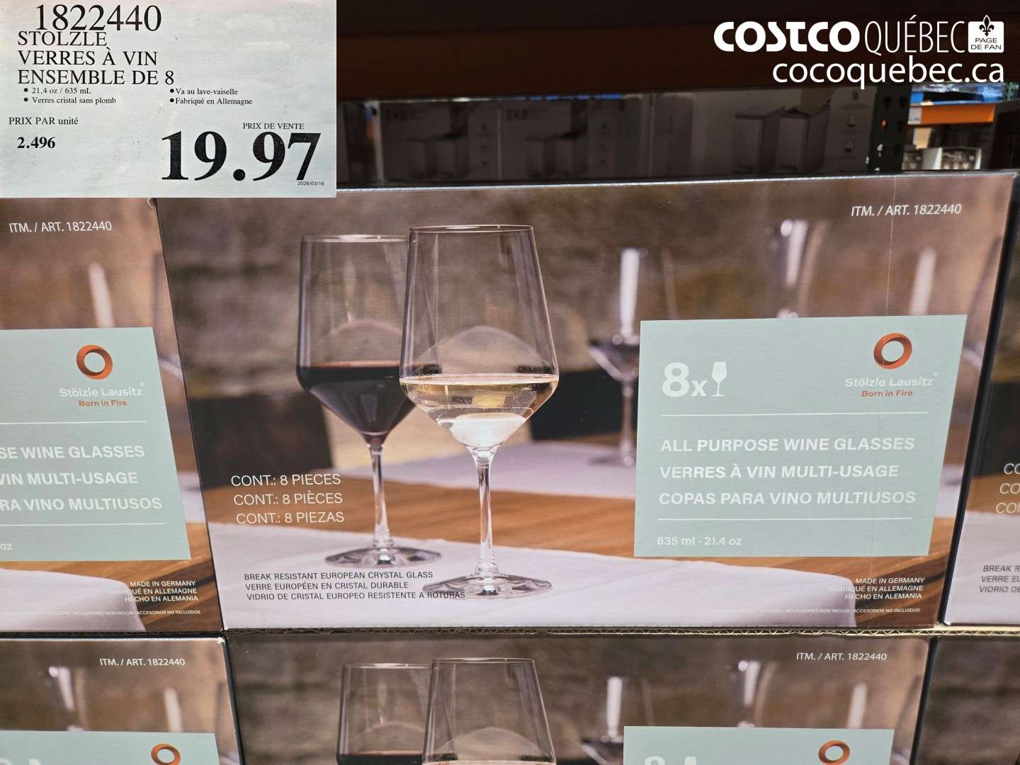 1822440 STOLZLE VERRES À VIN ENSEMBLE DE 8 $19.97
