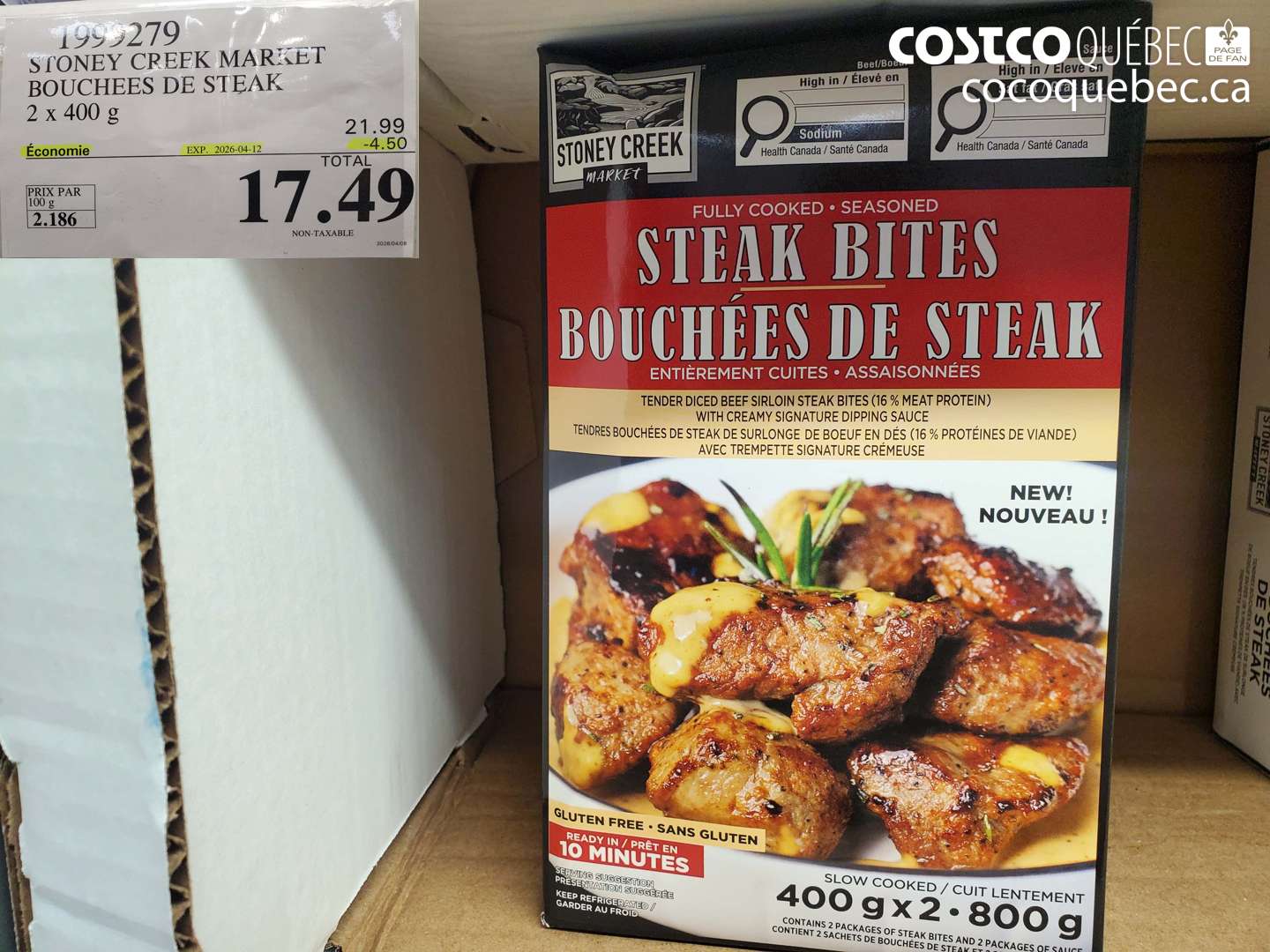 1999279 STONEY CREEK MARKET BOUCHES DE STEAK 2 X 400 G ($4.50 INSTANT SAVINGS EXPIRES ON 2026-04-12) $17.49