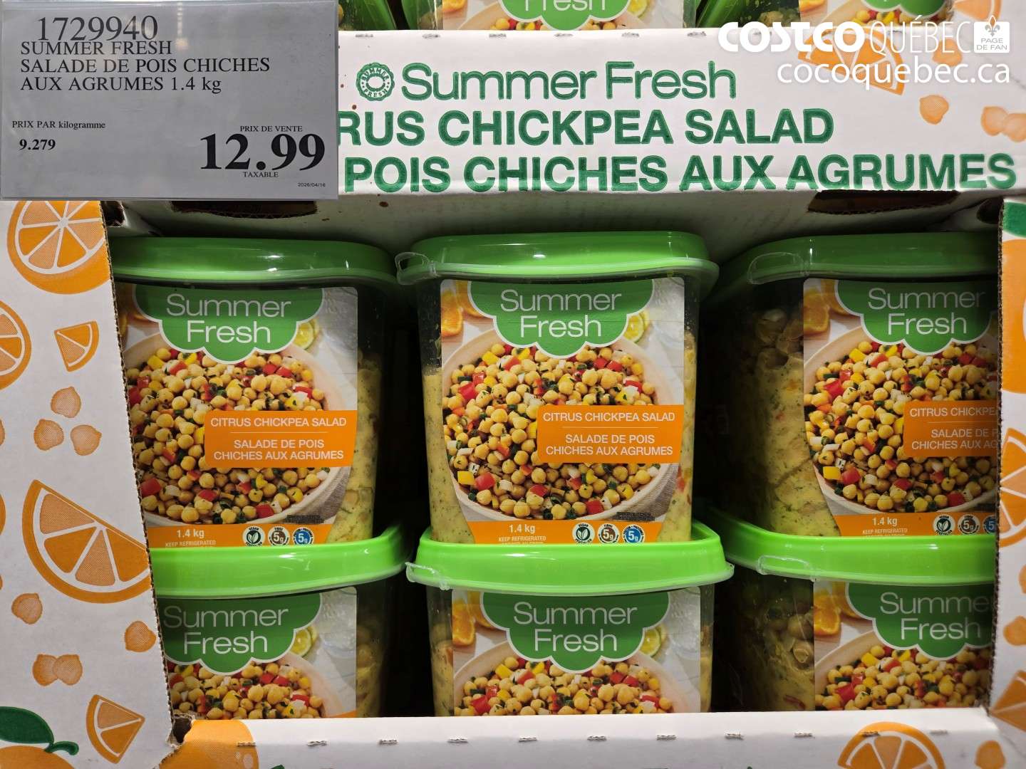 1729940 SUMMER FRESH SALADE DE POIS CHICHES AUX AGRUMES 1.4 KG $12.99