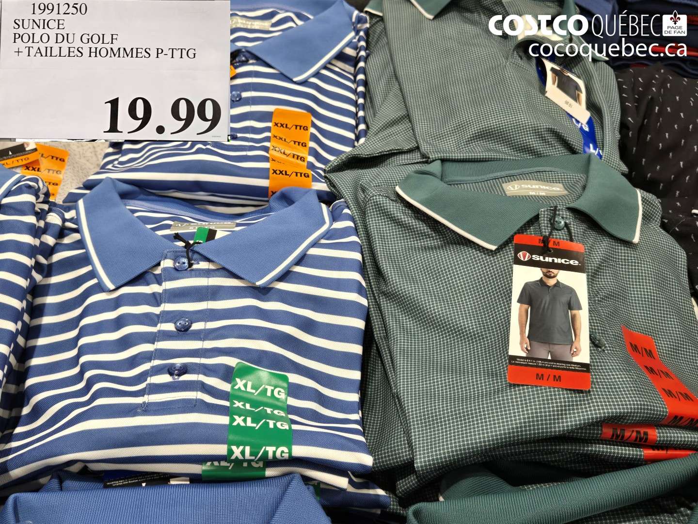 1991250 SUNICE POLO DU GOLF +TAILLES HOMMES P-TTG $19.99