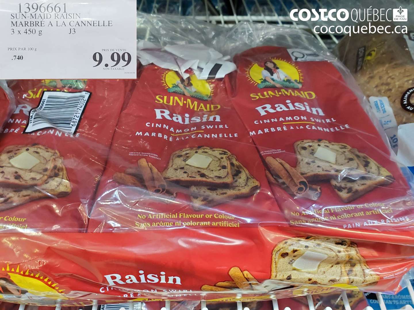 1396661 SUN-MAID RAISIN MARBRÉ A LA CANNELLE 3 X 450 G $9.99