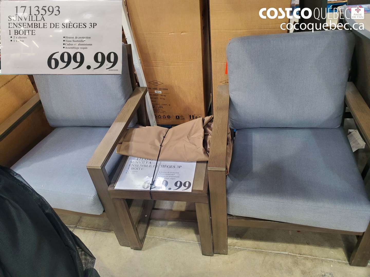 1713593 SUNVILLA ENSEMBLE DE SIEGES 3P 1 BOITE $699.99