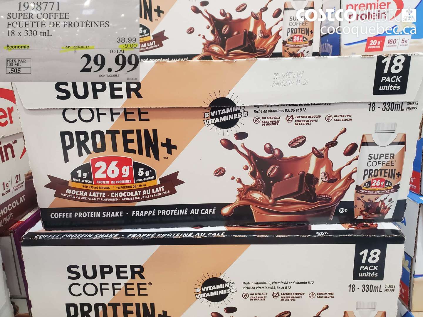 1998771 SUPER COFFEE FOUETTÉE DE PROTÉNÉES 18 X 330 ML ($9.00 INSTANT SAVINGS EXPIRES ON 2026-04-12) $29.99