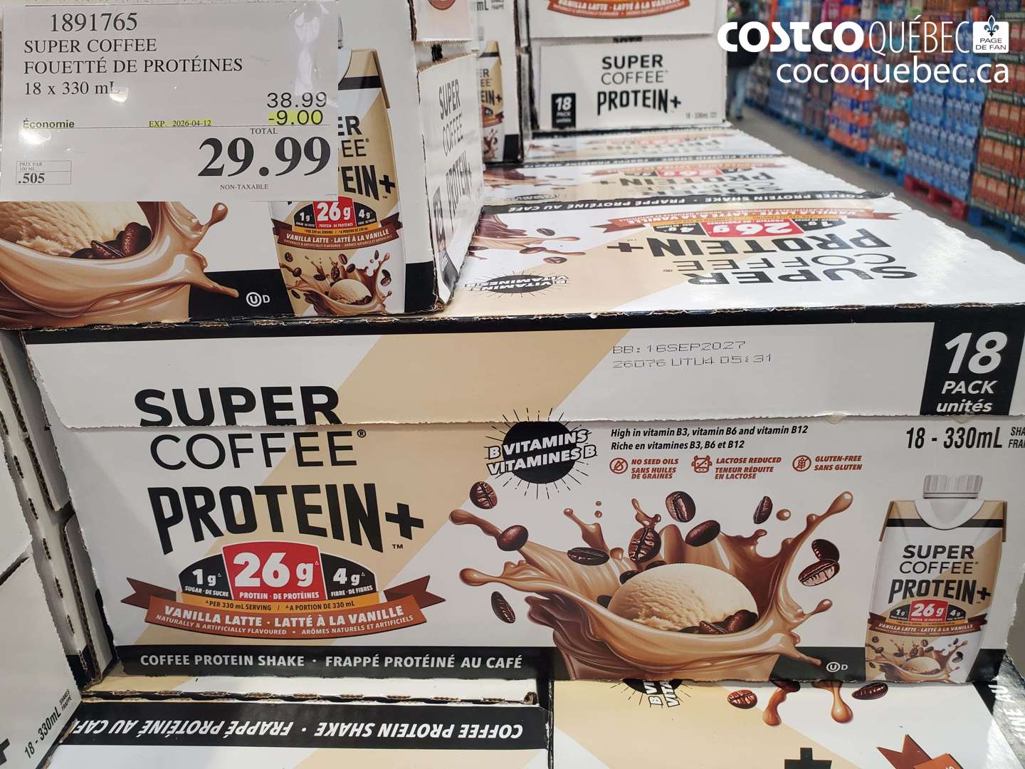 1891765 SUPER COFFEE FOUETTÉ DE PROTÉINES 18 X 330 ML ($9.00 INSTANT SAVINGS EXPIRES ON 2026-04-12) $29.99