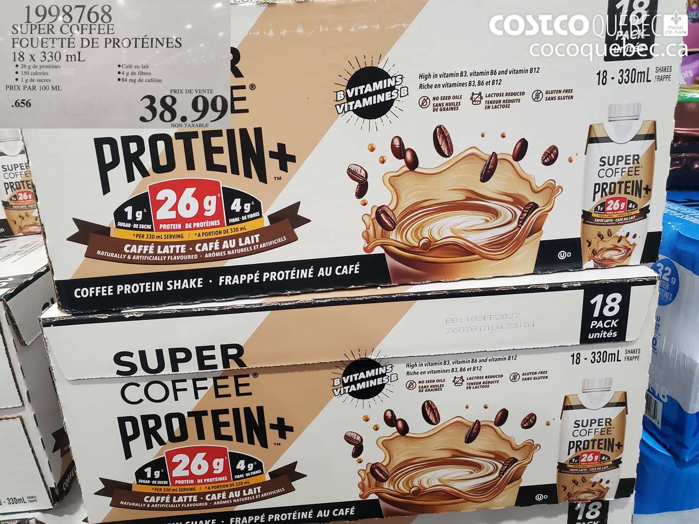 1998768 SUPER COFFEE FOUETTE DE PROTEINES 18 X 330 ML $38.99