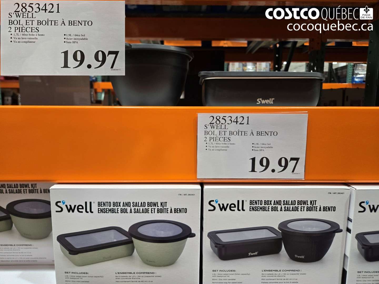 2853421 S'WELL BOL ET BOÎTE À BENTO 2 PIÈCES $19.97