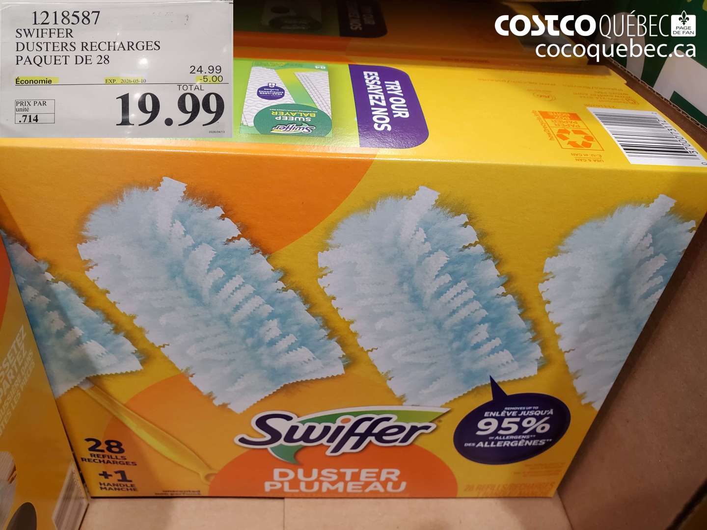 1218587 SWIFFER DUSTERS RECHARGES PAQUET DE 28 ($5.00 INSTANT SAVINGS EXPIRES ON 2026-05-10) $19.99