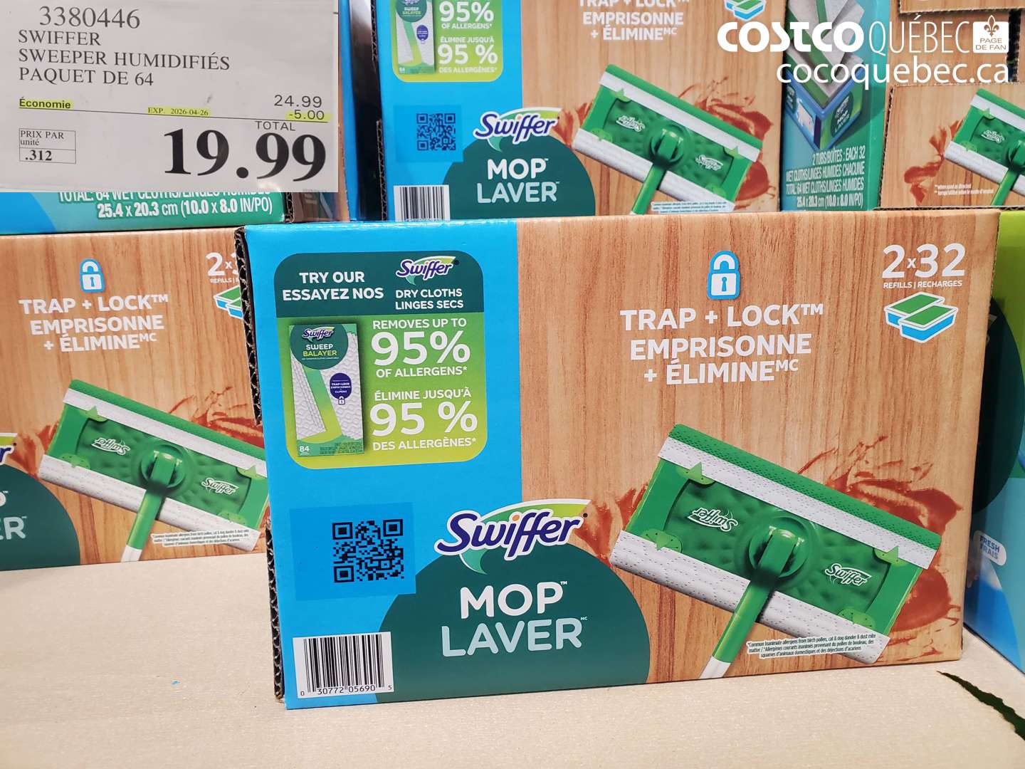 3380446 SWIFFER SWEEPER HUMIDIFIÉS PAQUET DE 64 ($5.00 INSTANT SAVINGS EXPIRES ON 2026-04-26) $19.99