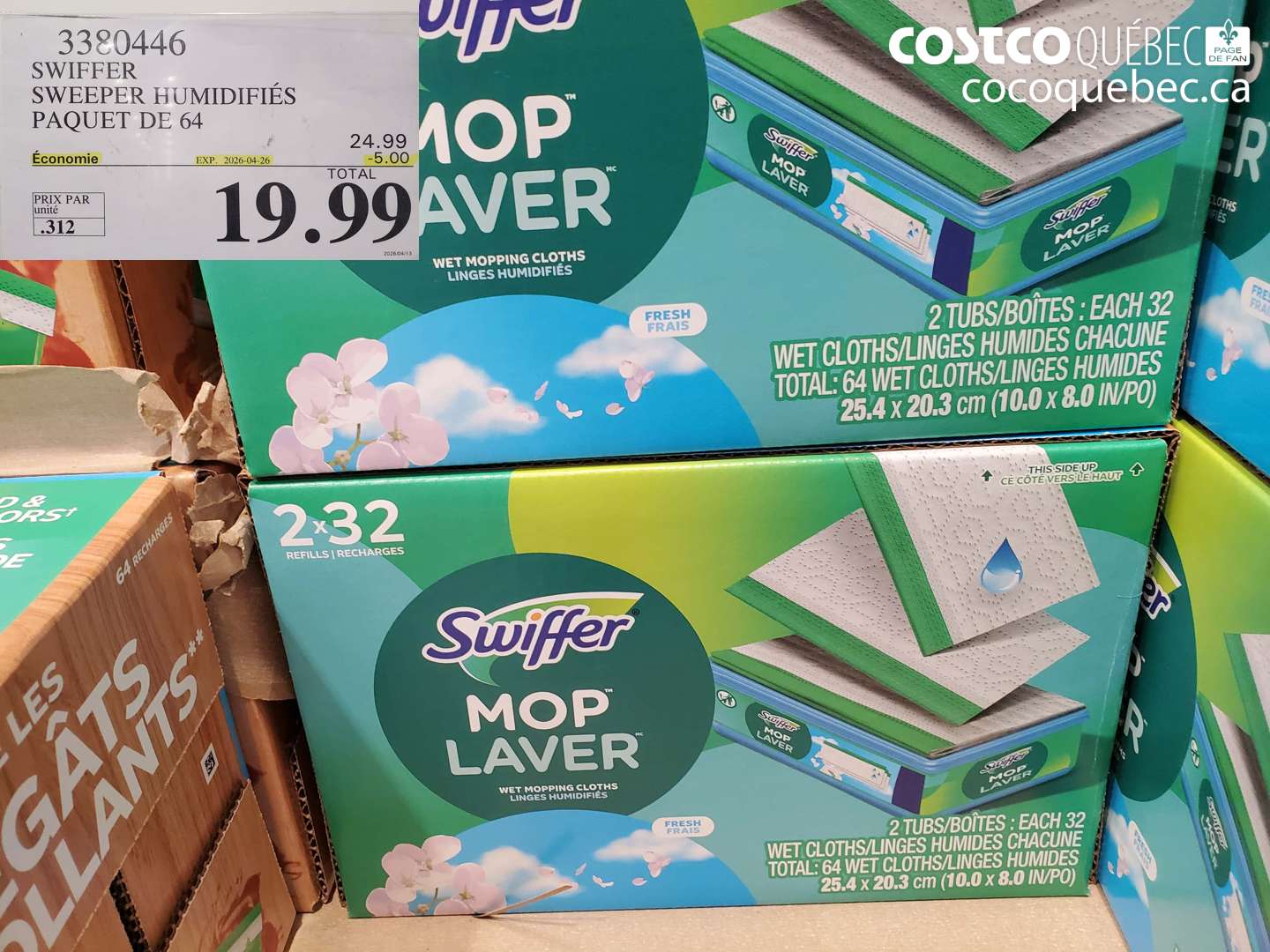 3380446 SWIFFER SWEEPER HUMIDIFIÉS PAQUET DE 64 ($5.00 INSTANT SAVINGS EXPIRES ON 2026-04-26) $19.99