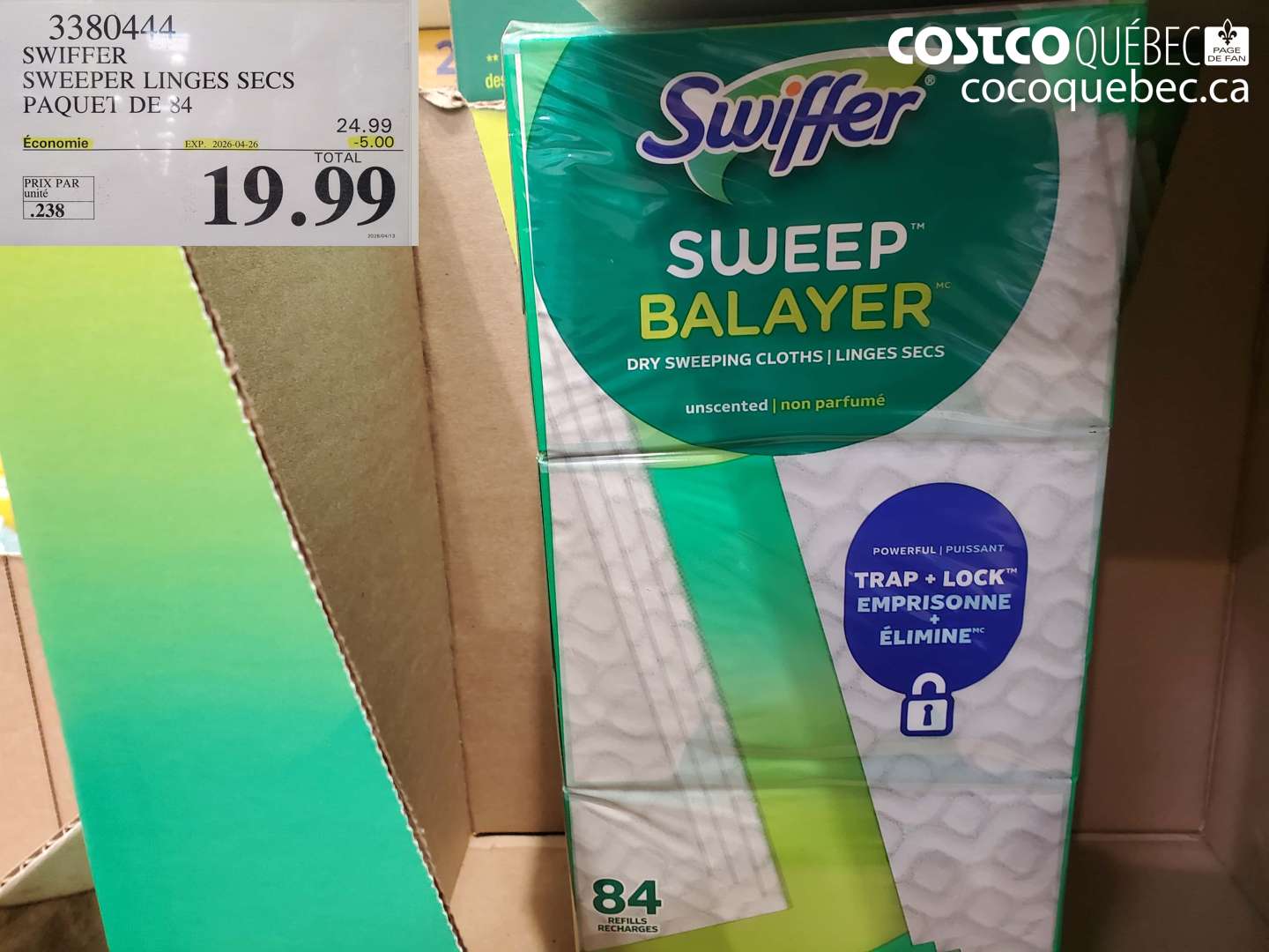 3380444 SWIFFER SWEEPER LINGES SECS PAQUET DE 84 ($5.00 INSTANT SAVINGS EXPIRES ON 2026-04-26) $19.99