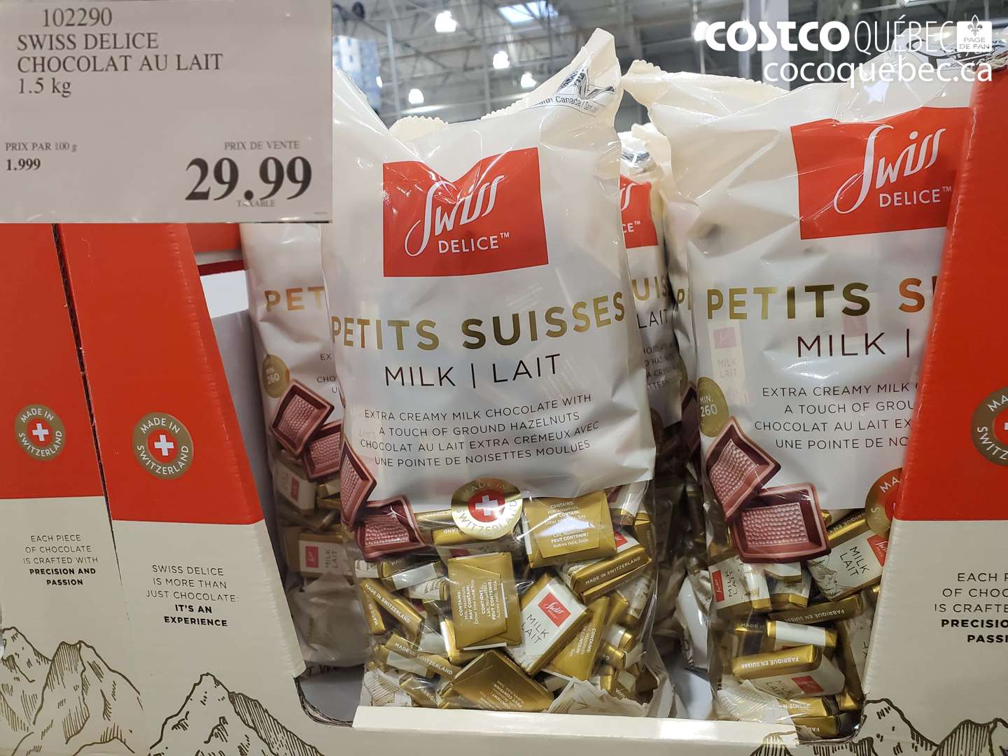 102290 SWISS DELICE CHOCOLAT AU LAIT 1.5 KG $29.99