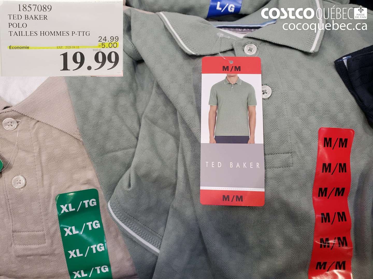 1857089 TED BAKER POLO TAILLES HOMMES P-PTG ($5.00 INSTANT SAVINGS EXPIRES ON 2026-04-12) $19.99