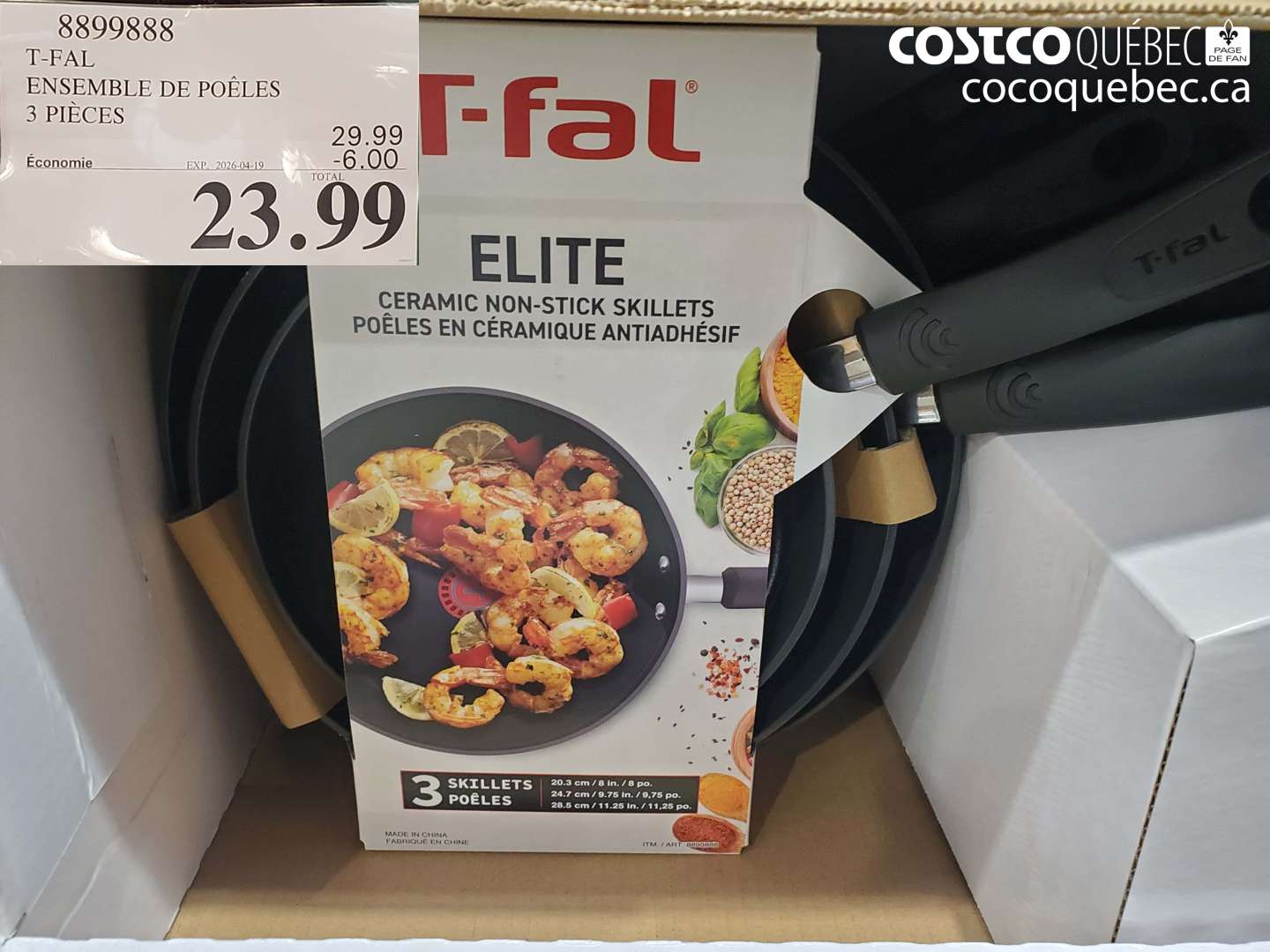 8899888 T-FAL ENSEMBLE DE POÊLES 3 PIÈCES ($6.00 INSTANT SAVINGS EXPIRES ON 2026-04-19) $23.99