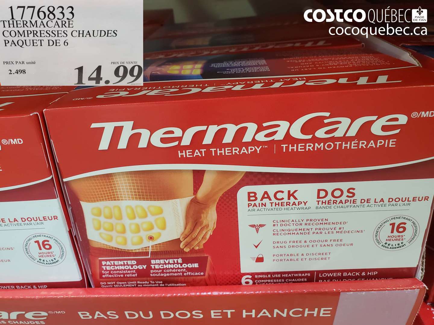 1776833 THERMACARE COMPRESSES CHAUDES PAQUET DE 6 $14.99