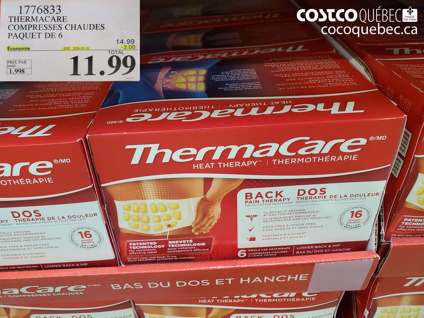 1776833 THERMACARE COMPRESSES CHAUDES PAQUET DE 6 ($3.00 INSTANT SAVINGS EXPIRES ON 2026-05-10) $11.99