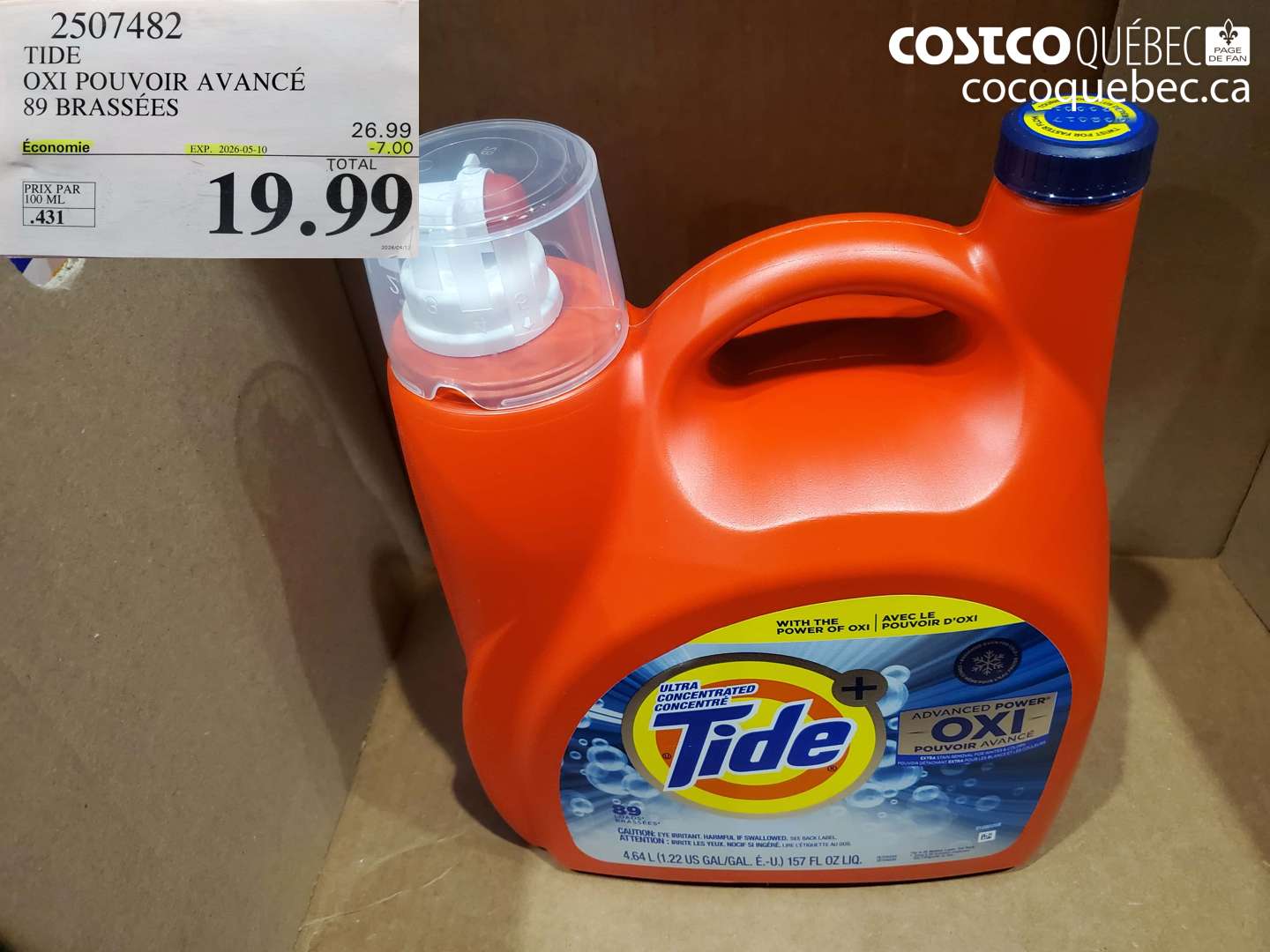 2507482 TIDE OXI POUVOIR AVANCÉ 89 BRASSÉES ($7.00 INSTANT SAVINGS EXPIRES ON 2026-05-10) $19.99