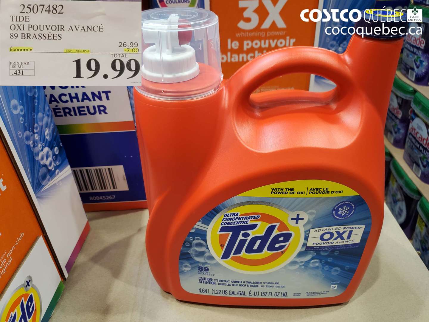 2507482 TIDE OXI POUVOIR AVANCÉ 89 BRASSÉES ($7.00 INSTANT SAVINGS EXPIRES ON 2026-05-10) $19.99