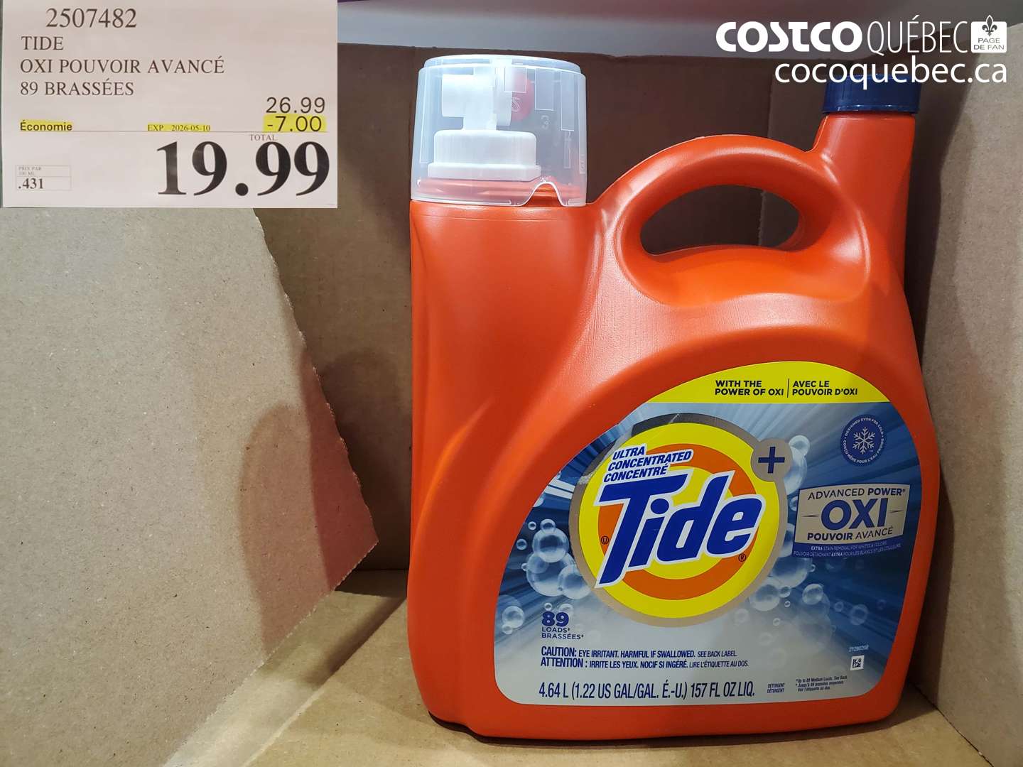 2507482 TIDE OXI POUVOIR AVANCÉ 89 BRASSÉES ($7.00 INSTANT SAVINGS EXPIRES ON 2026-05-10) $19.99